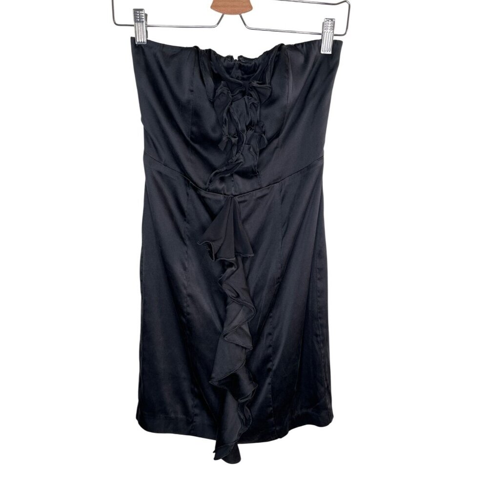 Express y2k babydoll Strapless Black silk Ruffle mini Dress Size 4